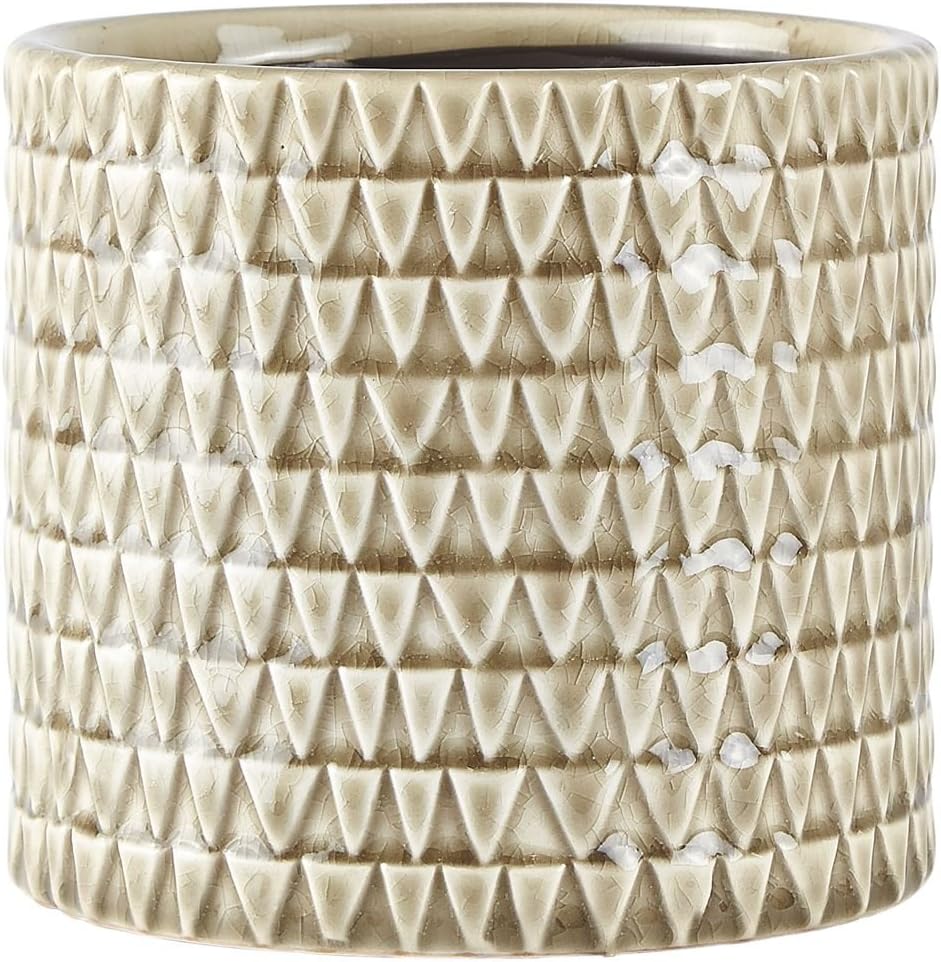 Villa Collection Denmark Large Ceramic Morrocan Tiled Indoor Plant Pot in Sand Brown