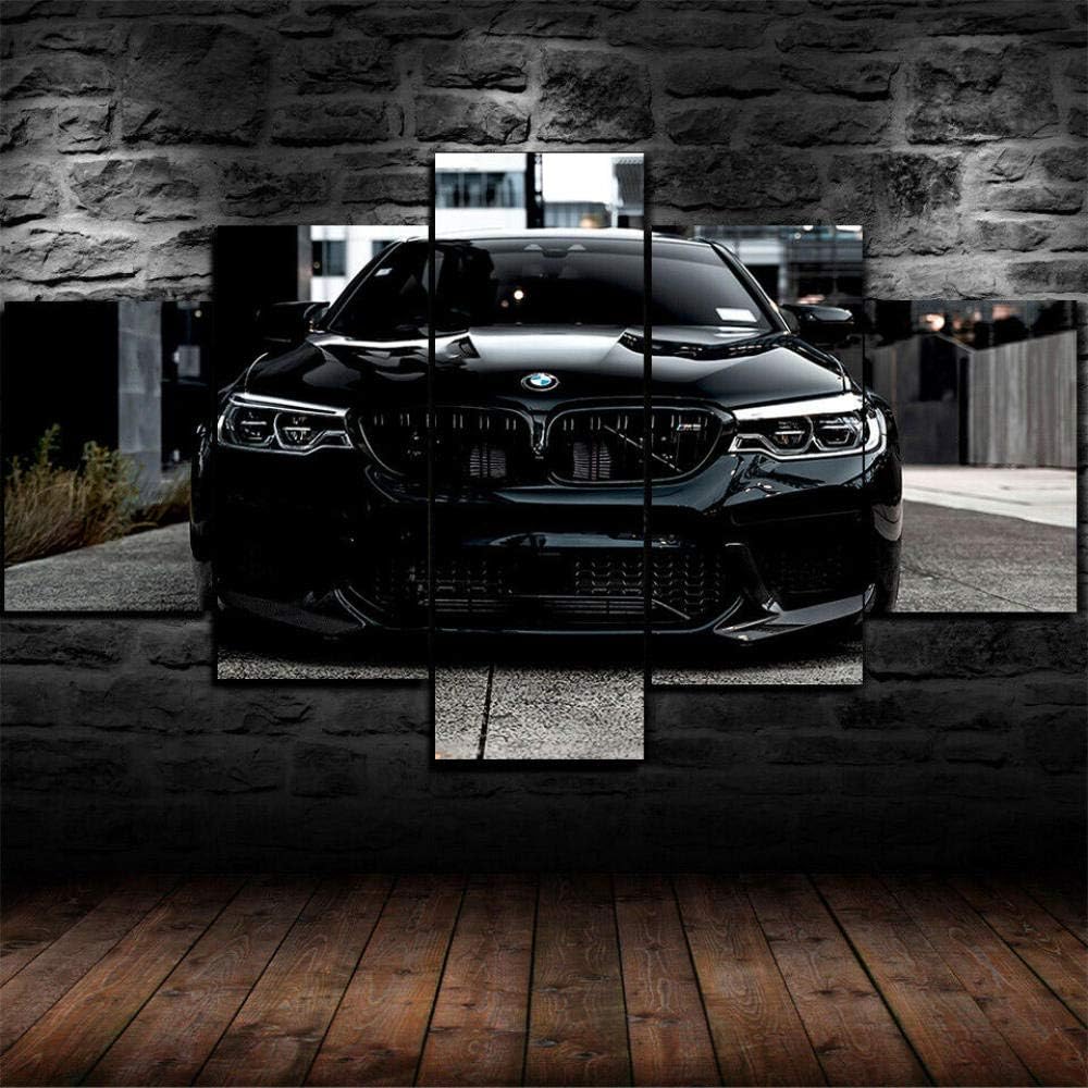 Yywife Prints On Canvas 5 Pieces canvas wall art Modern wall decoration home living room Decoration Creative Gift Framed black BMW m5 super car Poster
