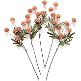 Laelfe Artificial Pompon Mum Burnt Orange, 5Pcs Fake Kiku Flowers Silk Small Mini Chrysanthemum Ball Faux Mum Decor for Vase Filler DIY Bouquet Centerpieces Arrangements Shower(Burnt Orange)