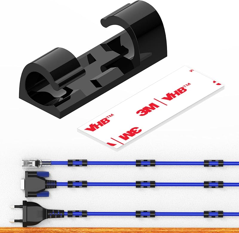 XIAOXI Cable Clips 20Pcs Self Adhesive Cable Management Black