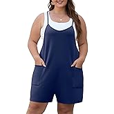 OLRIK Womens 2026 Summer Plus Size Romper Adjustable Spaghetti Strap Jumpsuits With Pockets Sleeveless Casual Overall Shorts
