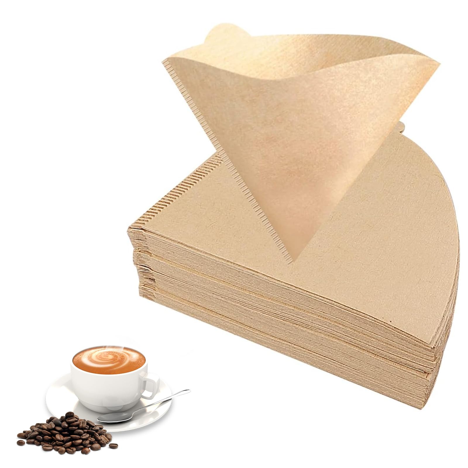 HRLORK 100 Pcs Coffee Filter Papers Unbleached Cone Filter Paper Disposable Coffee Filters Compatible with Size 02 for Pour Over and Drip Coffee Maker