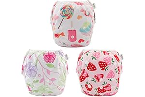 Babygoal Baby & Toddler Girl and Boy Swim Diapers, Reusable Adjustable Washable One Size Fits 6M-3T Gifts and Swimming Lessons 3 Pack 3ZSD04