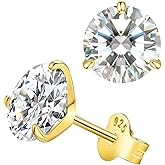 Moissanite Stud Earrings for Women, Gold Vermeil 925 Sterling Silver Lab Created Diamond Studs Solitaire Earrings Jewelry Gift Women Men