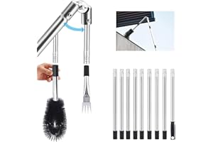 Gutter Cleaning Tools from the Ground, 13.1FT Adjustable Gutter Cleaner Pole with 180° Pivoting Head & Replaceable Brush, 10-