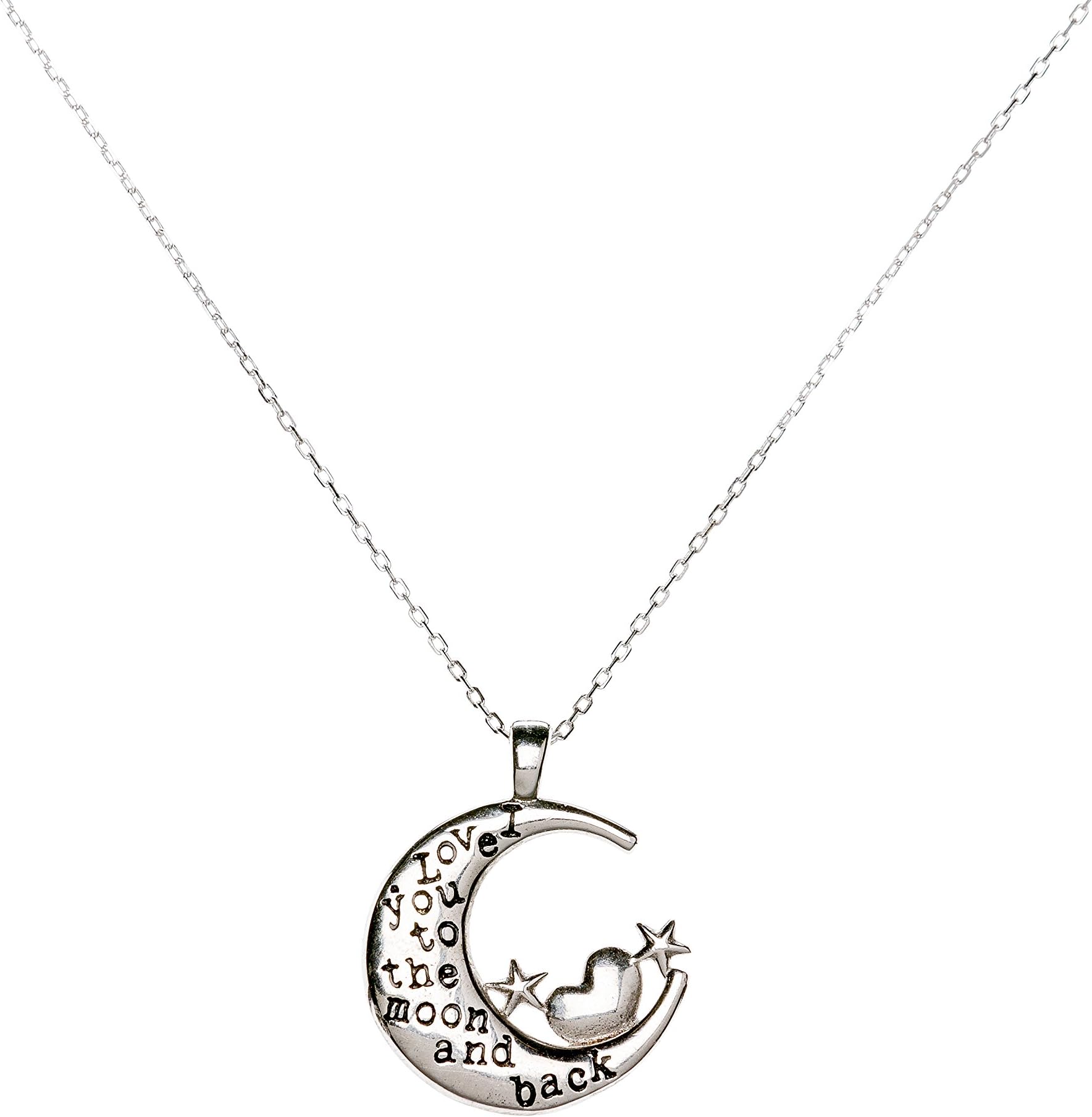 Sterling Silver "I Love You to The Moon and Back" Statement Piece Pendant Necklace