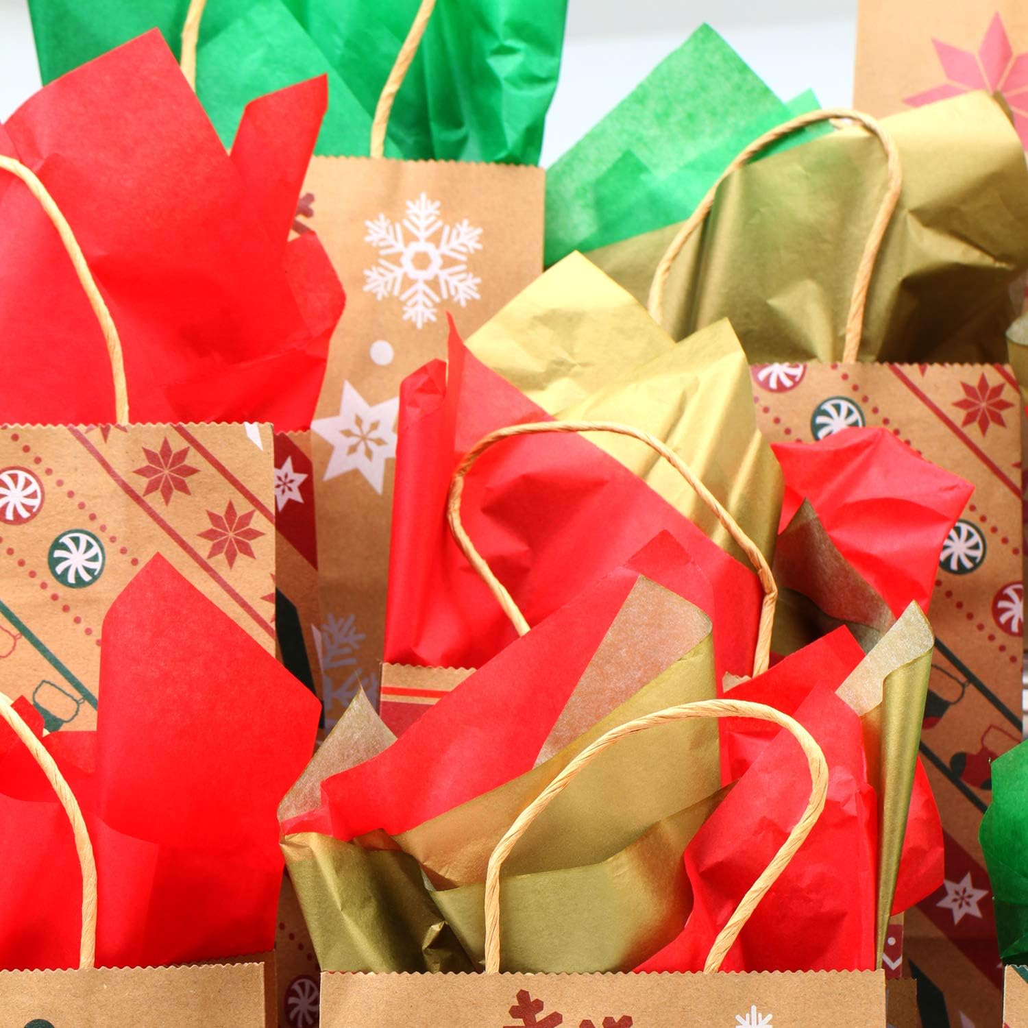 Elcoho 12 Pieces Christmas Kraft Gift Bags Shopping Bags Holiday Party Bag Christmas Gift Paper Bags with 18 Sheets Christmas Tissue Paper for Christmas Decorations: Toys & Games