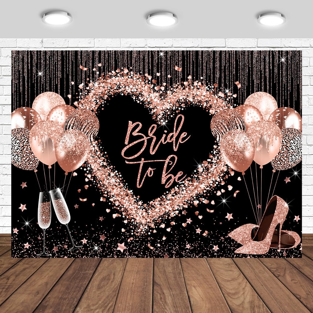 Photo 1 of Tcoyodw Bride to Be Backdrop 7x5ft Rose Gold Glitter Love Heart Balloons Wedding Shower Party Decorations Engagement Ceremony Photography Background Banner Photo Studio Props