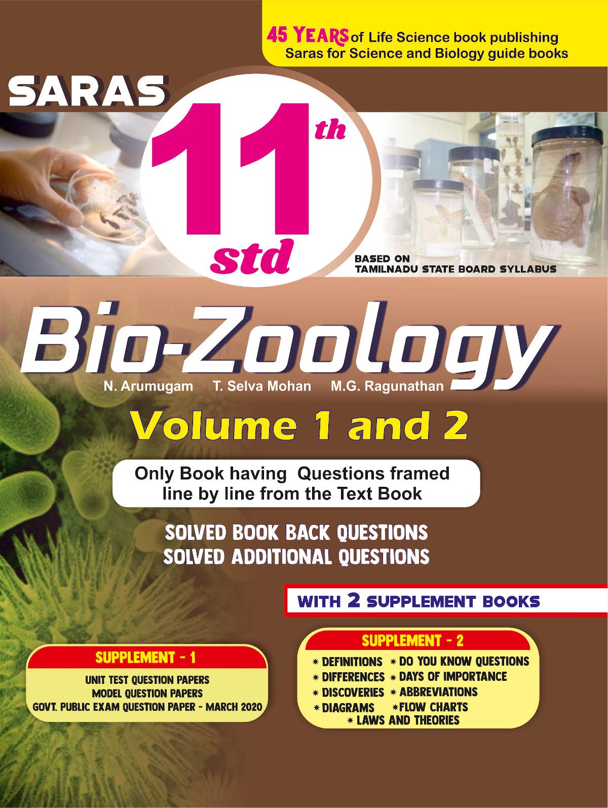 Saras 11th Standard Bio Zoology Guide Short Version Line By Line Solved Questions For Tamilnadu State Board 2020 21 N Arumugam T Selva Mohan M G Ragunathan Amazon In Books