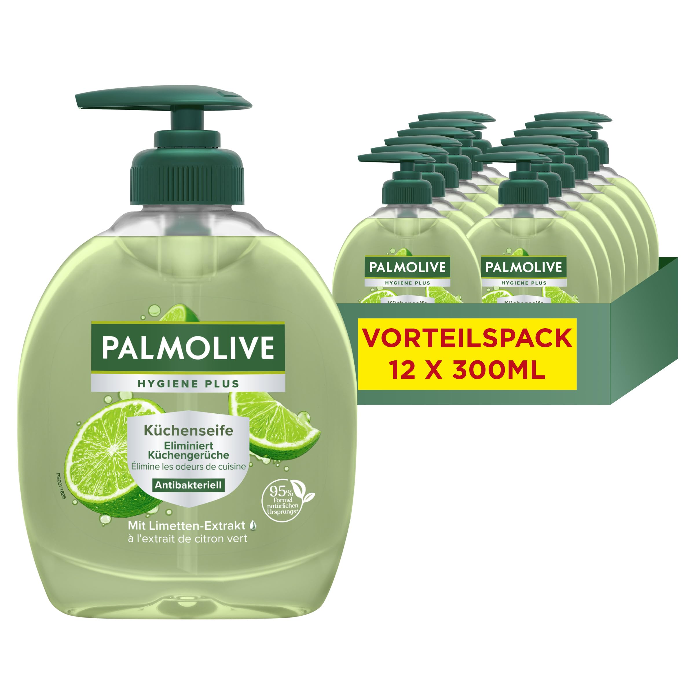 Palmolive Seife Hygiene+ Kitchen 12x300ml - flüssige Handseife mit Limettenduft zur sanften Reinigung der Hände