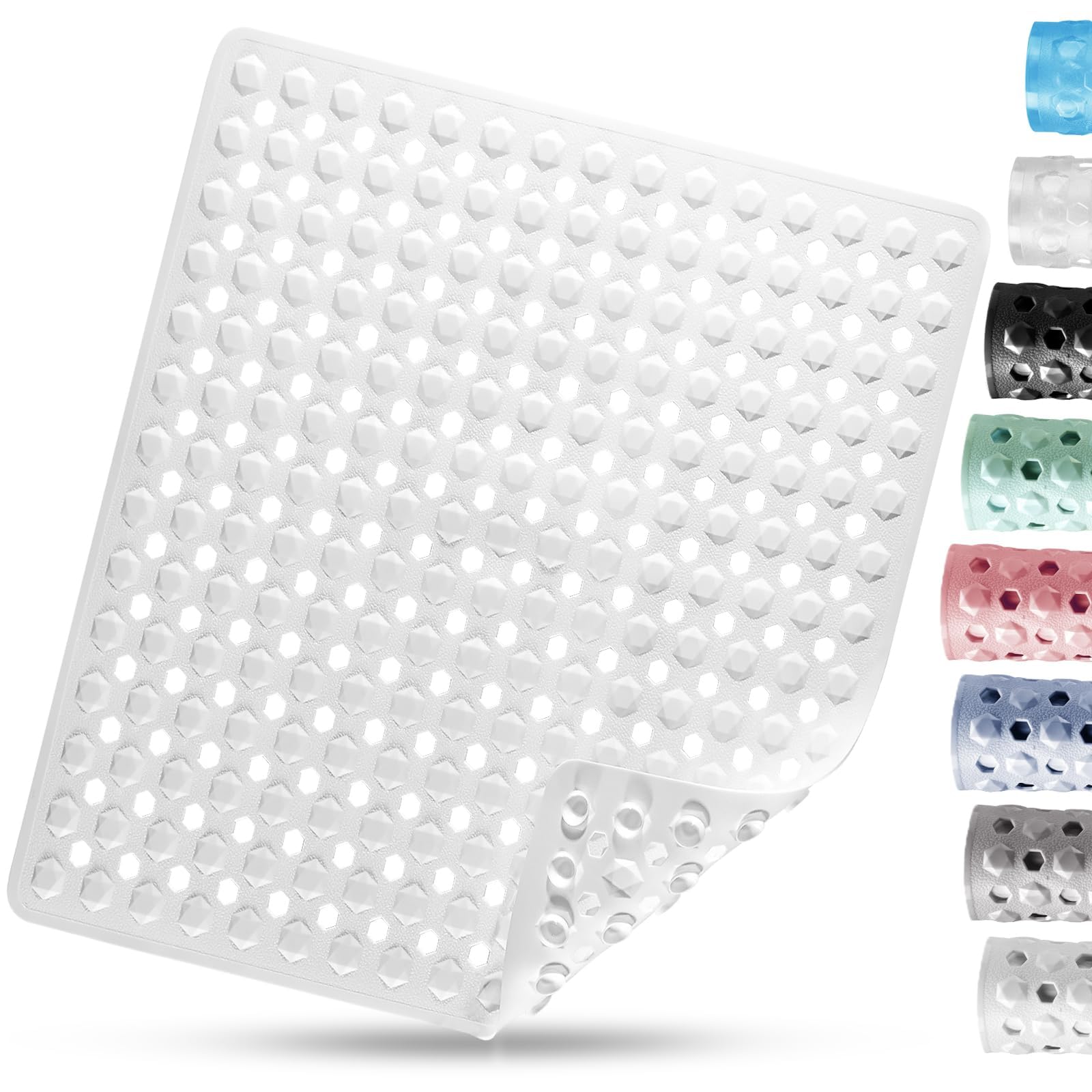 DOPROP Square Non Slip Shower Mat for Inside Shower 53x53CM Anti Mould Bath Mat For Walk In Shower Tray with Suction Cups Drain Holes Machine Washable Safety Bathroom Mat Ideal For Kids Elderly,WHITE