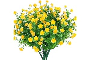 TEMCHY Artificial Flowers, Fake Outdoor UV Resistant Boxwood Shrubs Faux Plastic Greenery Plants for Outside Hanging Planter Patio Yard Wedding Indoor Home Kitchen Farmhouse Decor(Yellow)