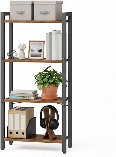 VASAGLE 4-Tier Bookshelf 24x40x107 cm Rustic Brown Ink Black LLS099B01
