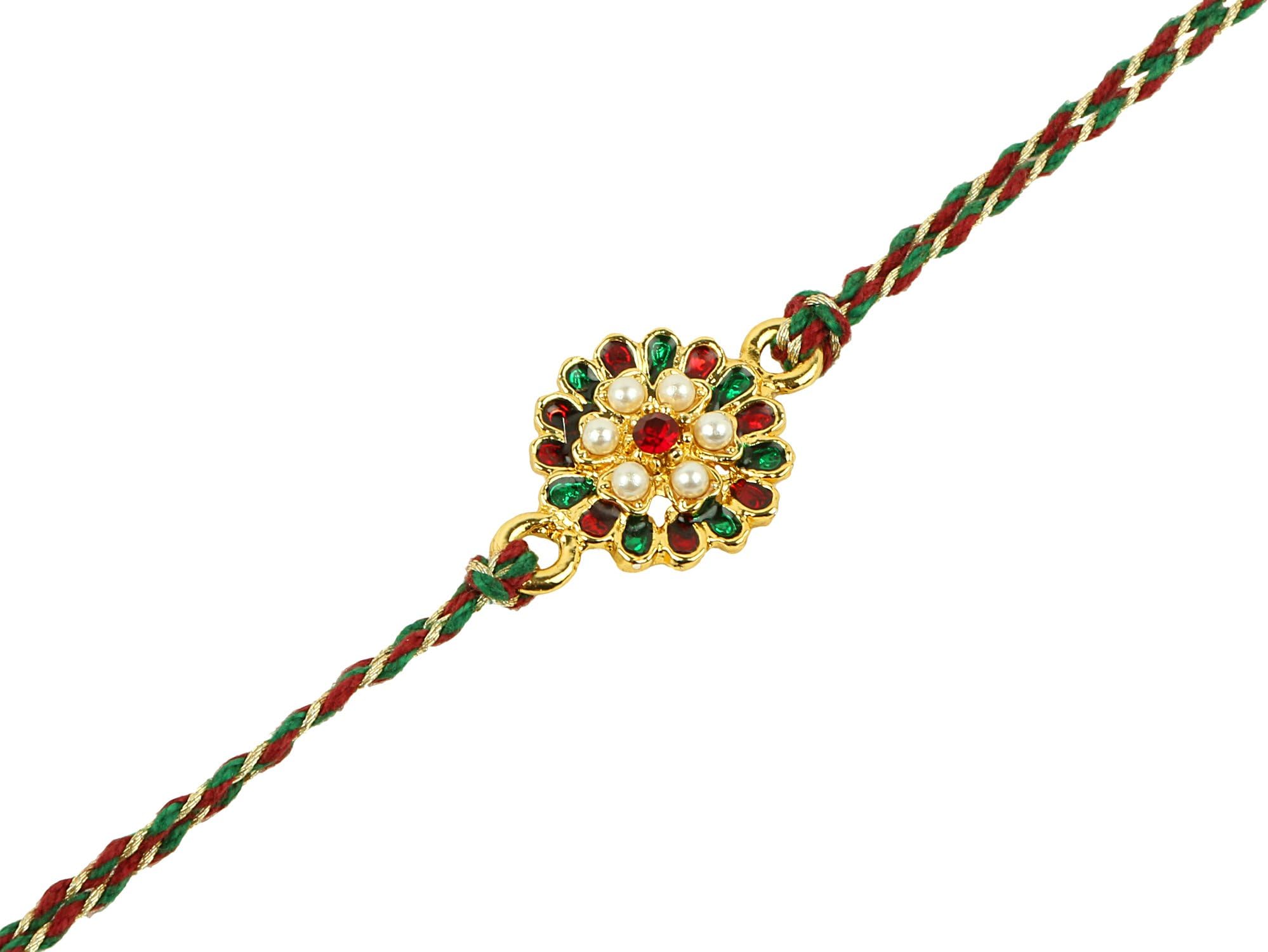 Rakhi Bracelet With Faux Stones Kundan Design For Brother Bhai Celebration Of Rakshabandhan