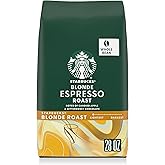 Starbucks Whole Bean Blonde Espresso Roast Coffee, 28 oz Bag | 100% Arabica whole bean coffee; Starbucks Blonde Espresso Roast; 1 bag, 28 oz