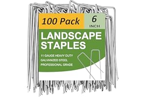 100 Pack Landscape Staples 6 Inch Anti-Rust Galvanized Garden Stakes 11-Gauge U-Shaped Heavy-Duty Landscape Pins for SOD Anch