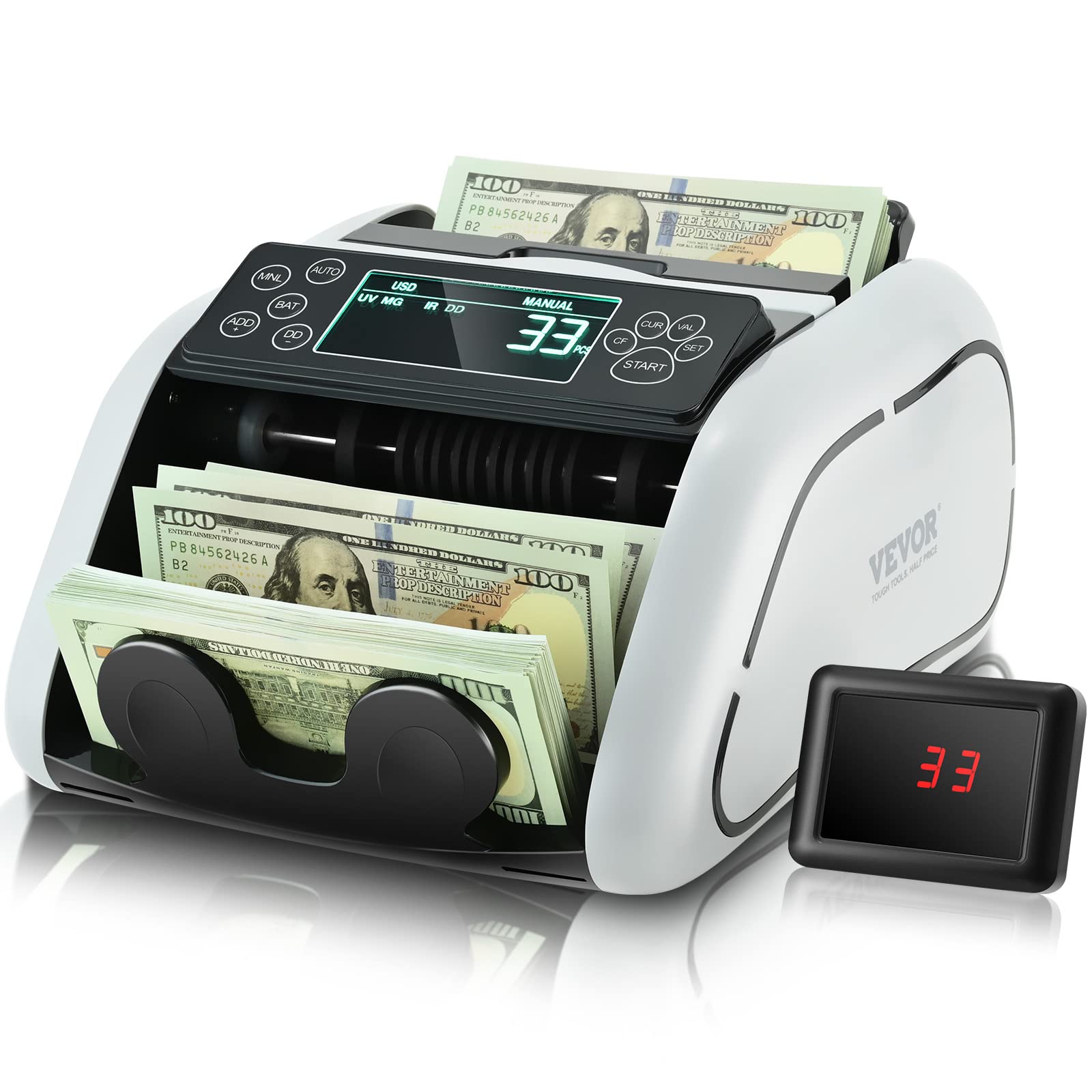 Photo 1 of VEVOR Money Counter Machine, Bill Counter with UV/MG/IR/DD/DBL/HLF/CHN Counterfeit Detection, Counting/Value Count/Add/Batch Modes, USD/EUR Money Counting Machine with LCD Display for Small Business