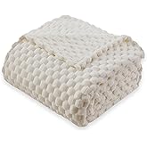 KORBLISS Super Soft Fleece Twin Blanket 50x70 Inches for Couch, Premium Silky with 3D Imitation Turtle Shell Jacquard Decorative Blankets, Lightweight and Cozy for Sofa.Ivory