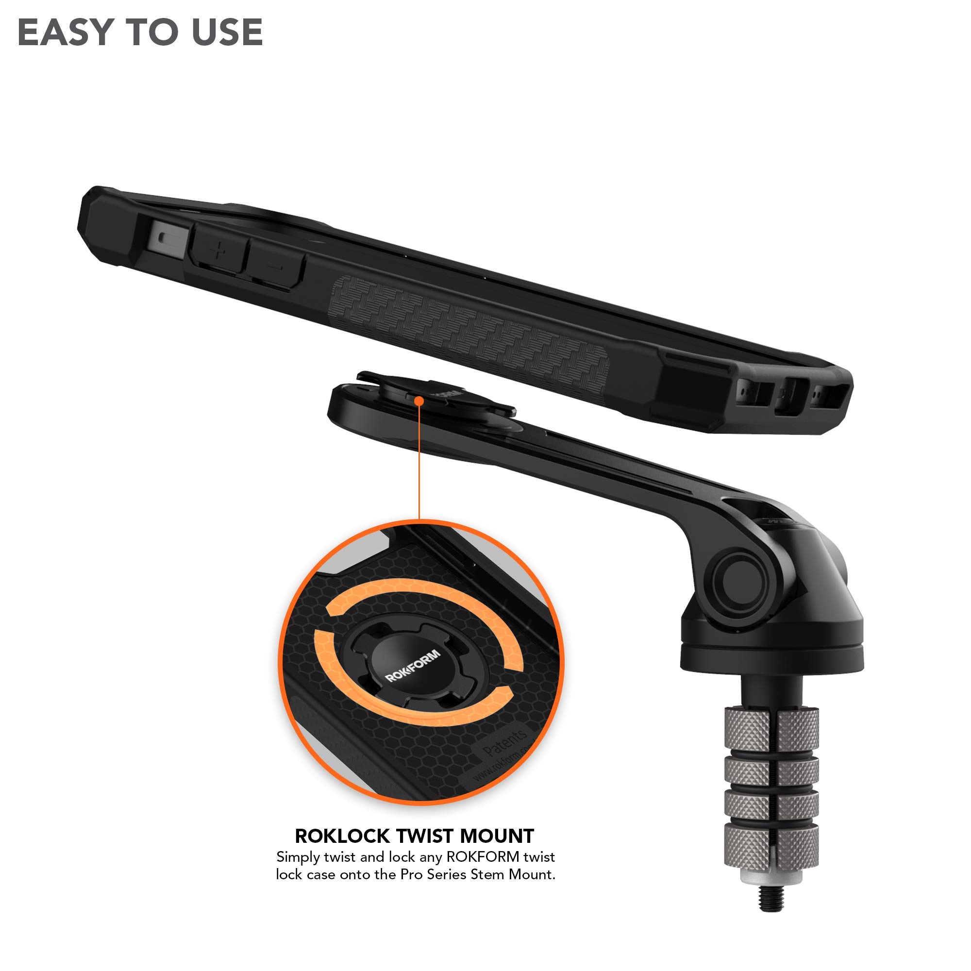 Rokform Pro Series Motorcycle Stem Mount, Fits Most Sport Bike Center Stems Measuring 12-24mm, Secures Phone RokLock Twist Lock and Built-in Magnet (Black)
