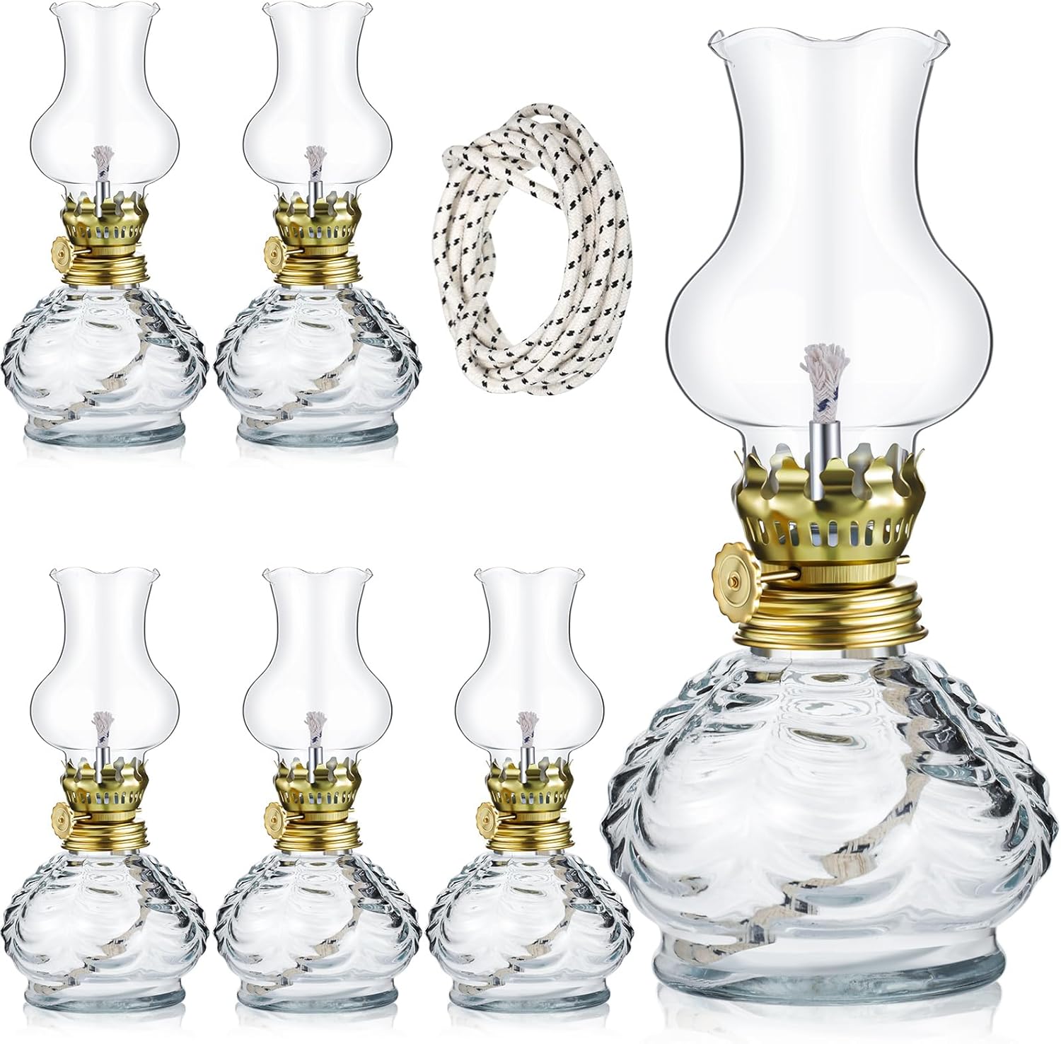 Oil Lamps & Accessories - Set of 6 Vintage Glass Kerosene Lamp Rustic Oil Lamp Lantern Chamber Oil Lamps Clear Kerosene Lamp Hurricane Lamp with 6.6 ft Extra Wick for Indoor Use Lighting Decor Emergency (Pineapple Style)