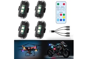 ASUNDER 4PCS Wireless LED Strobe Lights with Remote Control,8 Colors Waterproof Anti-Collision USB Charing Led Warning Lights,High Brightness Wireless LED Lights for Car Drone Truck Motorcycle Aircraft Bike