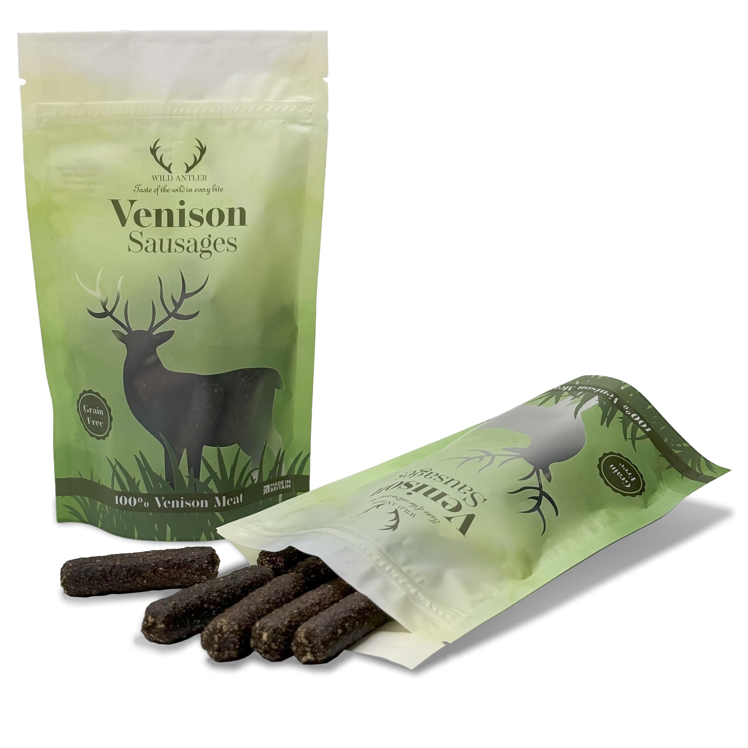 Wild Antler 100% Venison Sausages for Dogs, Air-Dried Dog Treats, Single Protein, Grain & Gluten Free Training Snacks, UK Made, 150g
