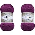 Alize Diva Yarn Hand Knitting Yarn 100% Microfiber Acrylic Yarn Alize Diva Silk Effect Thread Crochet Art Lace Craft Lot of 2 skeins 200gr 767 yds (297-Plum)