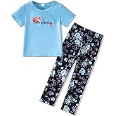 Lianpyxa Toddler Kid Girl Clothes Floral Letter Graphic short-sleeved top long pants 2PC Spring/Summer Outfit Set