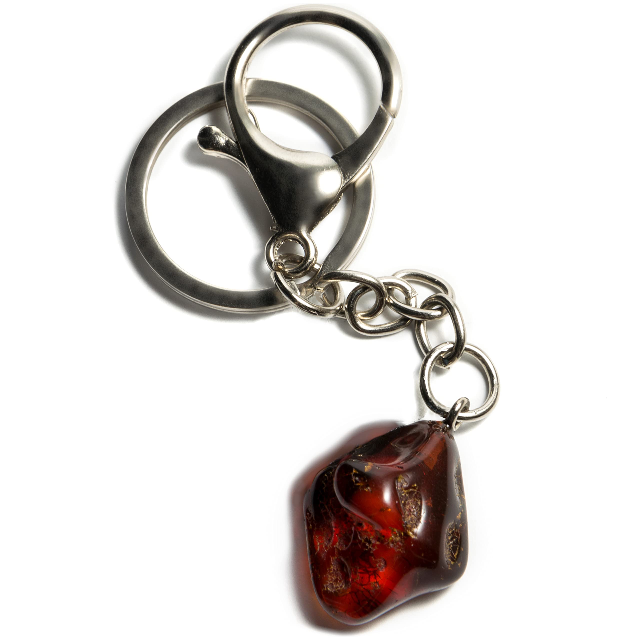 Genuine Baltic Amber Keyring for Adults Unisex Souvenir Metal Clip, Resin, Amber