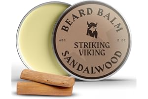 STRIKING VIKING Beard Balm for Men - Leave in Beard Conditioner - Beard Styling Balm Made of Natural & Organic Beard Butter, Argan & Jojoba Beard Oils - Strengthens & Softens Beards - Sandalwood, 2 Ounce (Pack of 1)