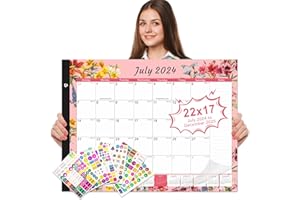 Gannyfer Desk Calendar 2024-2025, 2025 Desk Calendar, 18 Month Jul 2024 - Dec 2025, 22" x 17" Large Desktop Pad Calendar with Plastic Cover, Corner Protectors,Thick Paper, for Planning and Organizing In Your Family, School or Office - Bright Floral (6 Stickers)