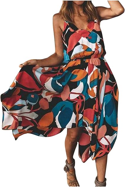 Damen Kleid mit geometrischem Druck im Strandstil, das ärmelloses Kleid