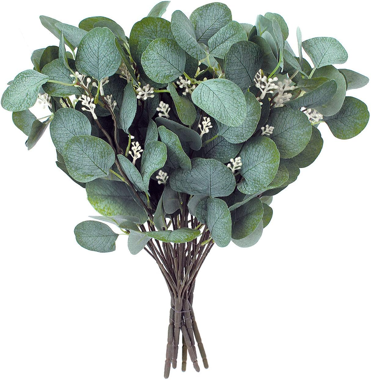 Artificial Greenery Stems – Faux Silk Eucalyptus Leaves White Seeded Green/Grey/Blue Floral 6 Picks / 5 Branches Each Floral Pick for Flower Arrangement Crafts, Holiday Centerpiece, Décor