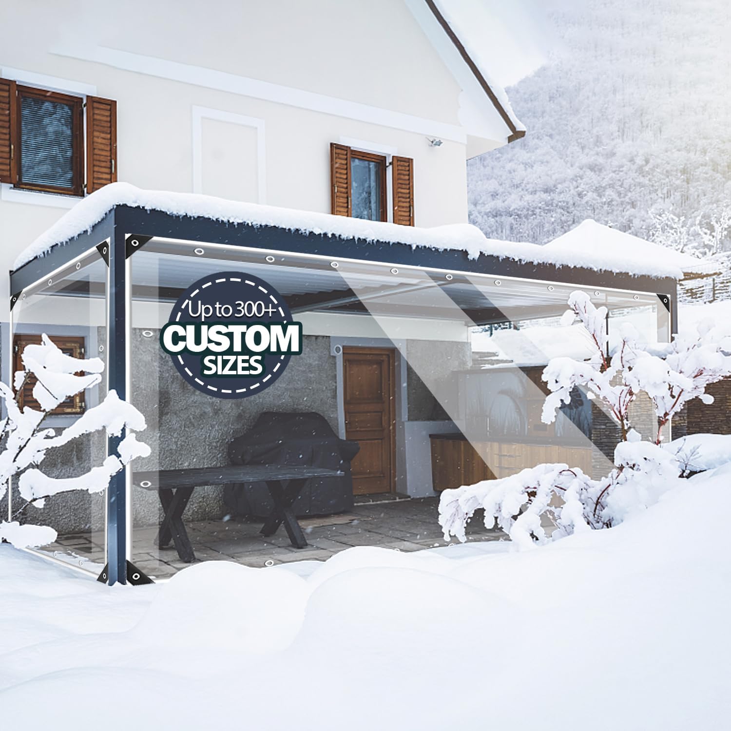 Outdoor Curtains - Custom 15oz Outdoor Vinyl Curtain, 14mil Clear Vinyl PVC Tarps Heavy Duty Clear Tarp, with Rustproof Grommets, Waterproof Vinyl Curtains for Garden Patio Pergola, Porch, Gazebos