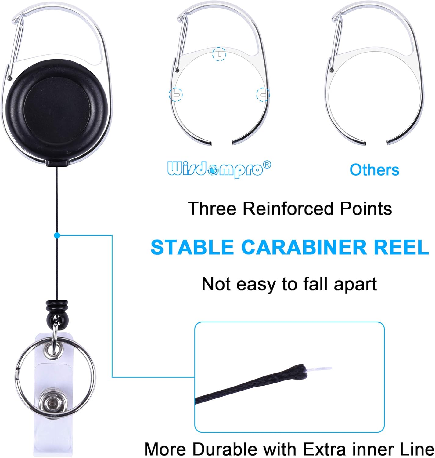 Wisdompro 2 Pack Retractable Badge Holders, Double Sided Clear ID Card Holder with Carabiner Reel - Image 4