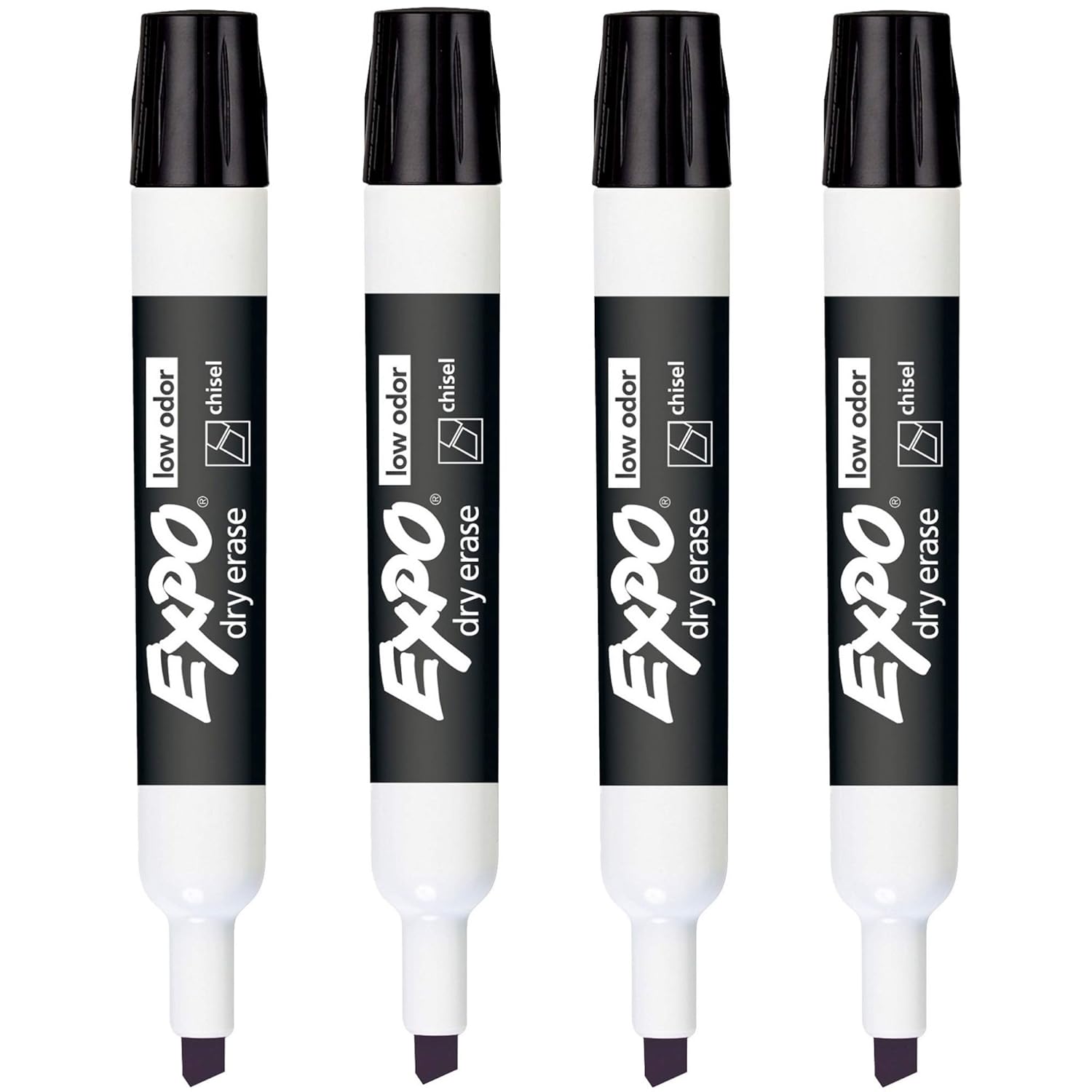 LowOdor Dry Erase Markers, Chisel Tip, Black Color 4/Pack