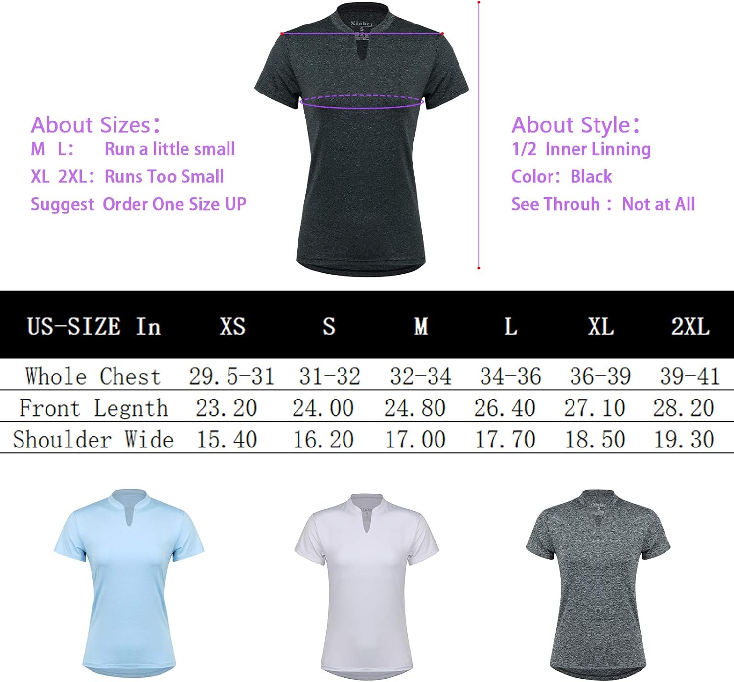 Women Tennis Shirts V-Neck with 1/2 Lining, Golf Top for Women Short Sleeves Tennis Tee for Sports : Clothing