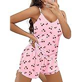 Ekouaer Pajama Sets for Women 2 Piece Soft Lingerie Sleepwear Cute Print Cami Pj Shorts Set Lace Nightwear