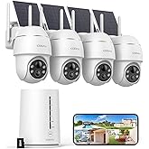 COOAU 4MP Cameras for Home Security, Solar Security Camera Wireless Outdoor System,4 Cam-Kit,360° Pan & Tilt,Color Night Vision,Motion Detection,No Monthly Fee,Siren Alarm,IP66,64GB Memory Card