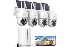 COOAU Cameras for Home Security Outdoor,4MP Solar Security Camera Wireless System,4 Cam-Kit,360° Pan & Tilt,Color Night Vision,Motion Detection,No Monthly Fee,Siren Alarm,IP66,64GB Memory Card