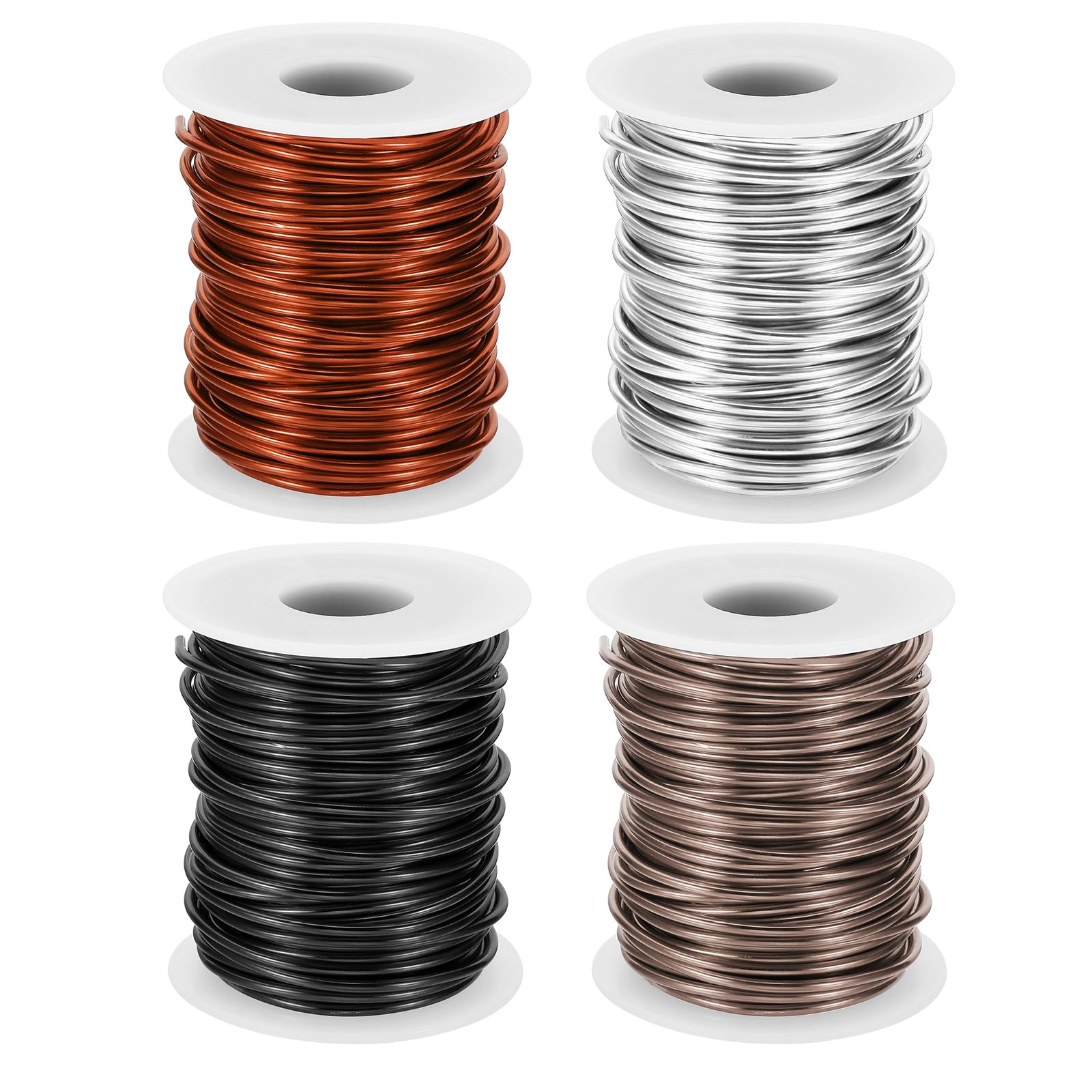 PATIKIL 15 Gauge 1.5mm Aluminum Craft Wire, 98.4Ft 4 Roll Metal Wire Armature Bendable Wire for Jewelry Making Metal Wrap DIY, Black/Silver/Bronze/Brown