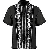 Mexican Guayabera Short Sleeve Shirt for Men Traditional Style Pattern Embroidery Mexican Shirt. Made in Mexico. 100% Cotton