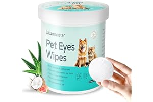 LULUMONSTER Pet Eyes Wipes for Dogs & Cats, Gentle Remove Tear Stain, Eye Debris, Discharge, Mucus Secretions Grooming Deodorizing Wipes, Non-irritating Ingredients with Aloe & Coconut Oil -150pcs