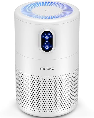 MOOKA Air Purifiers for Home Large Room up to 1076ft², H13 True HEPA Air Filter Cleaner, Odor Eliminator, Remove Smoke Dust Pollen Pet Dander, Night Light, B-D02L White