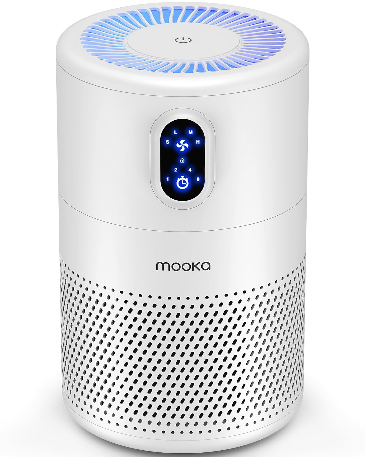 MOOKA Air Purifiers for Home Large Room up to 1076ft², H13 True HEPA Air Filter Cleaner, Odor Eliminator, Remove Smoke Dust Pollen Pet Dander, Night Light, B-D02L White Image