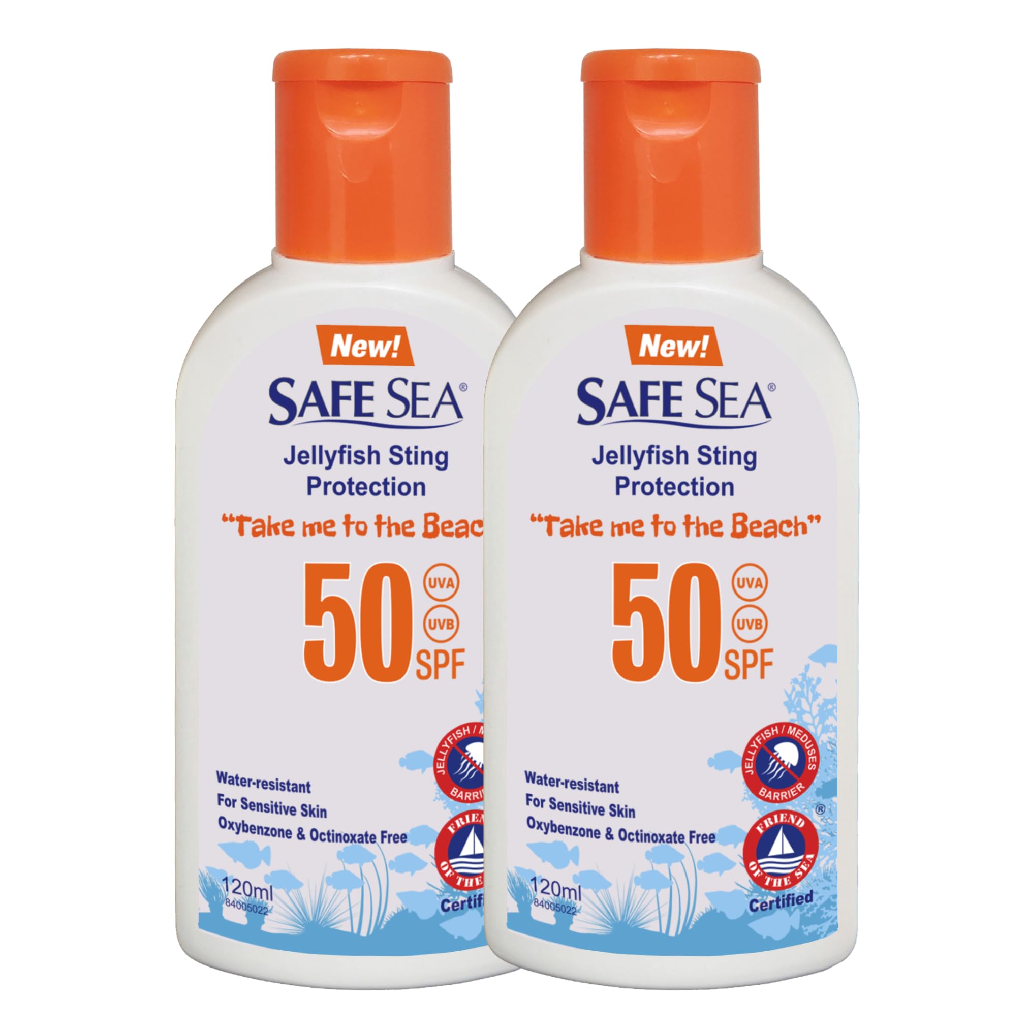 Safe Sea SPF50 Sting Blocking Sunscreen | 120ml Bottle | For Sensitive Skin | Anti Jellyfish Sting Protective Lotion (Pack of 2)