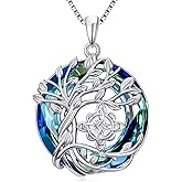 TOUPOP Tree of Life Necklace 925 Sterling Silver Celtic Knot Tree Pendant Blue Crystal Jewelry for Women Valentines Day Gifts for Her Wife Mom