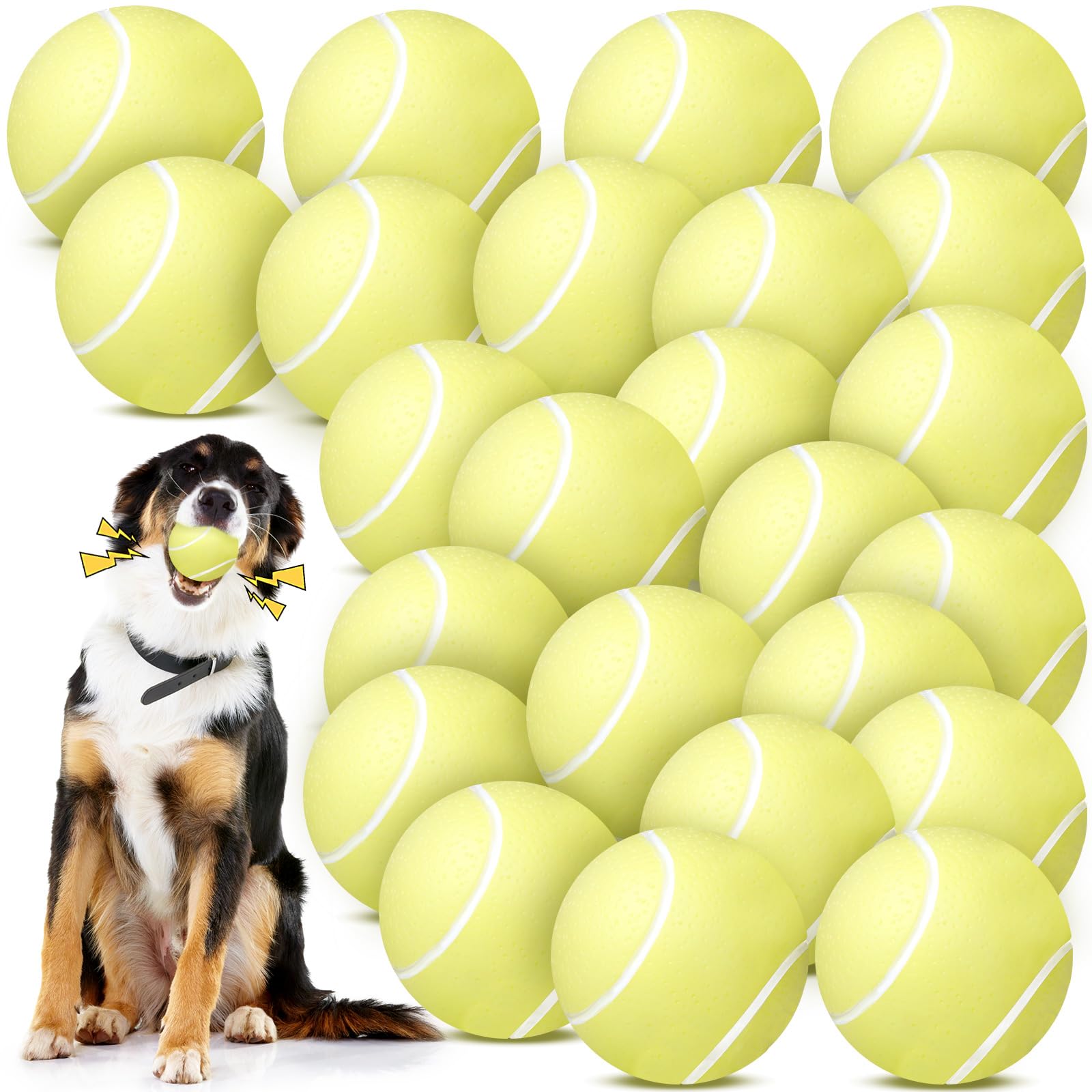 Photo 1 of Suilung 24 Pcs Squeaky Dog Tennis Soccer Balls Soft Latex Rubber Squeaky Dog Pet Toys Interactive Chew Throw Fetch Balls for Small Medium Puppy Dogs Training Floating Water Hunting(Tennis,2.4 Inches)