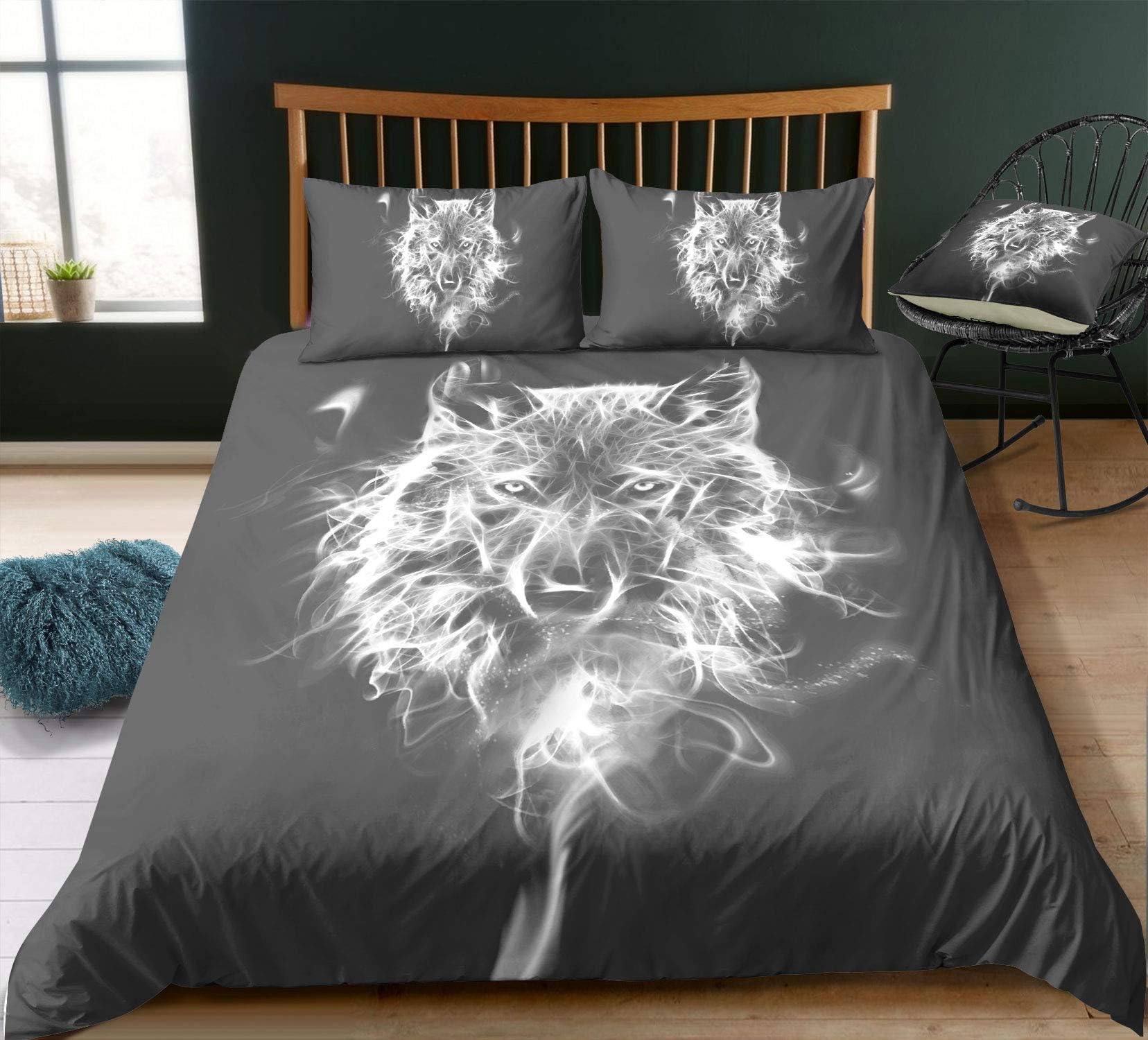 Animal Wolf Tiger Feather Dream Catcher Print Bedding Set Bohemian Duvet Cover Set Bed Sheet Bedclothes Pillowcase 3 Piece Couple (#4,US Full/200 * 229cm)