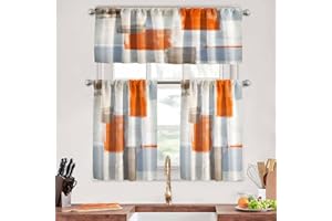 MCALK Orange Kitchen Curtains Tiers and Valances Set 3 Piece for Windows Beige Kitchen Window Curtains Set,Modern Abstract Art Valances for Living Room(36" Tiers Set)